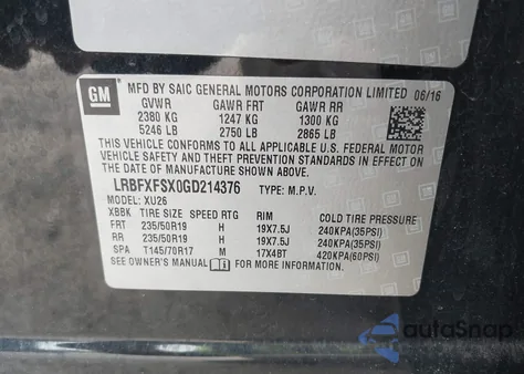 2016 Buick Envision Premium Ii z USA, uszkodzony, nr VIN LRBFXFSX0GD214376